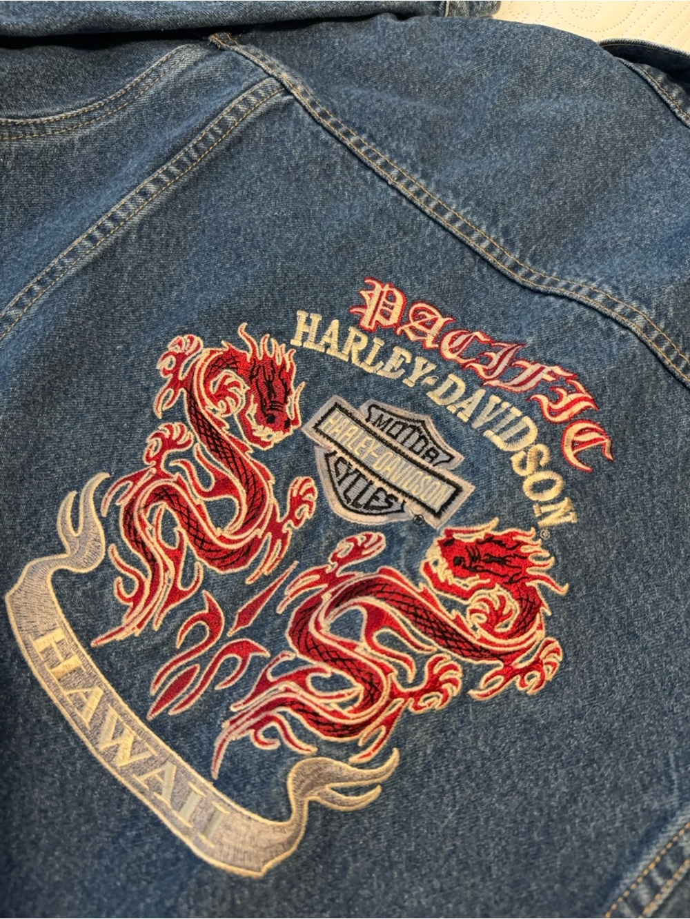 Harley Davidson Men’s Vintage Denim Jean Jacket Size Large Honolulu Hawaii RARE